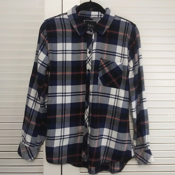 Rails Hunter Soft Plaid Flannel Button Down Shirt Navy Rust Size Small - Picture 10 of 10